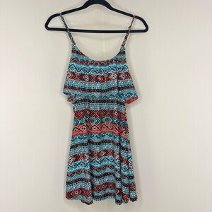 Aztec Multicolor Geometric Print Dress Y2K Magazine | Summer Flounce Tiered Mini